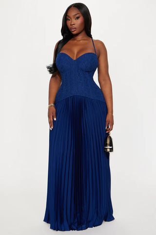 Daniella Lace Corset Pleated Maxi Dress