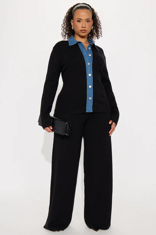 Calm And Composed Sweater Pant Set - Black