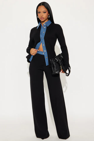Calm And Composed Sweater Pant Set - Black