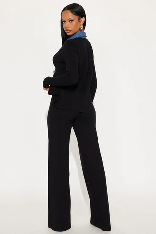 Calm And Composed Sweater Pant Set - Black