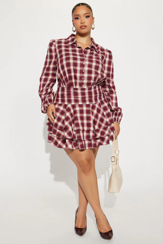 Pricilla Ruffle Flannel Micro Mini Dress - Red/combo