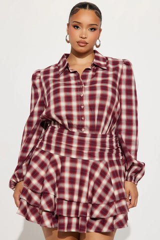 Pricilla Ruffle Flannel Micro Mini Dress - Red/combo