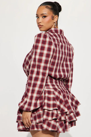 Pricilla Ruffle Flannel Micro Mini Dress - Red/combo