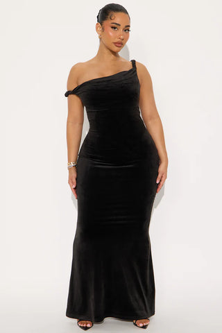 Season Of Slay Velour Gown - Black