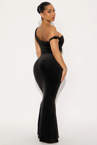 Season Of Slay Velour Gown - Black