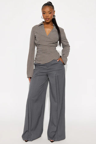 Modern Girl Ruched Pinstripe Top