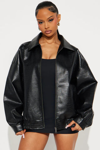Lola Croc Faux Leather Bomber Jacket