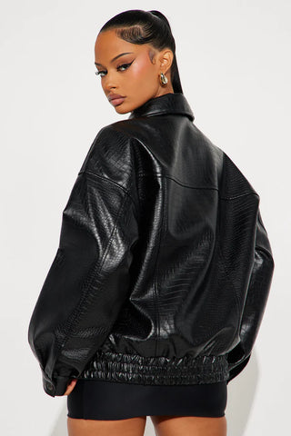 Lola Croc Faux Leather Bomber Jacket