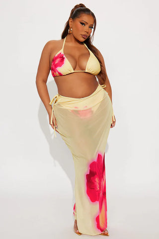 Kiana Flower Triangle 3 Piece Bikini & Maxi Skirt Set