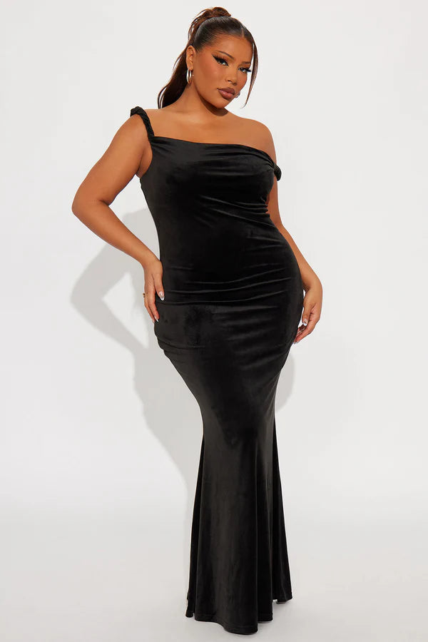 Season Of Slay Velour Gown - Black