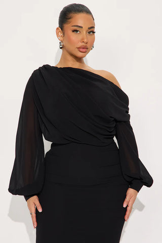 Sneak Peek One Shoulder Chiffon Midi Dress