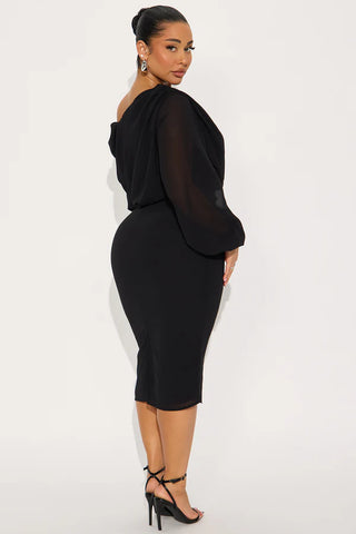 Sneak Peek One Shoulder Chiffon Midi Dress