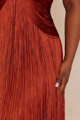 Nolana Fringe Maxi Gown - Rust
