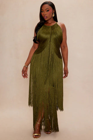 Nolana Fringe Maxi Gown - Rust