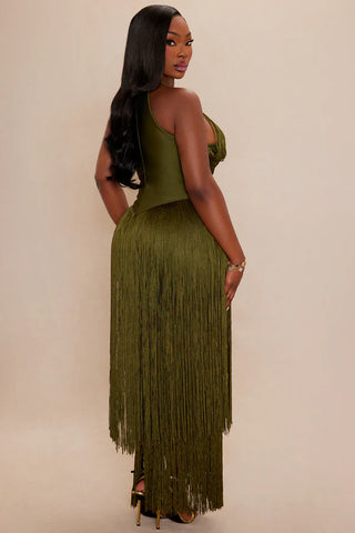Nolana Fringe Maxi Gown - Rust