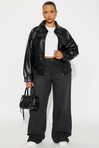 Lola Croc Faux Leather Bomber Jacket