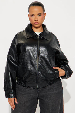 Lola Croc Faux Leather Bomber Jacket