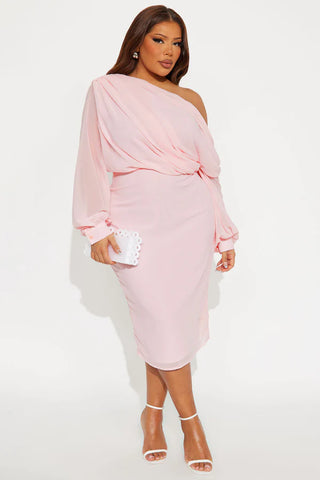Sneak Peek One Shoulder Chiffon Midi Dress