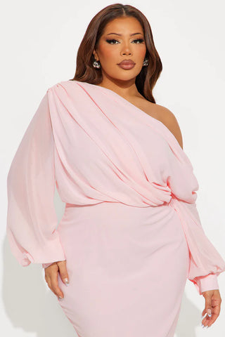 Sneak Peek One Shoulder Chiffon Midi Dress