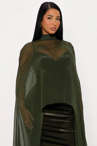 Velvet Pulse Caped Maxi Dress