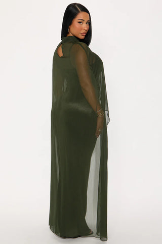 Velvet Pulse Caped Maxi Dress