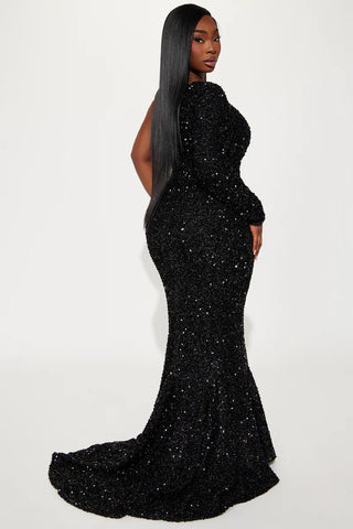 Ariel One Shoulder Sequin Gown - Black