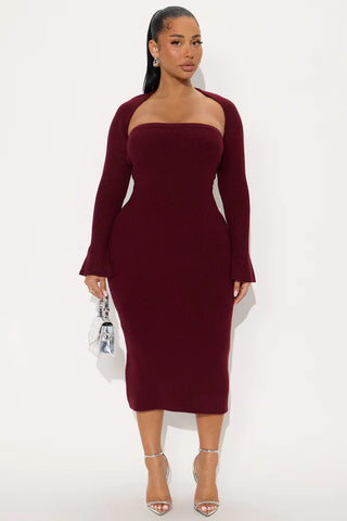 Twice As Cute Bolero Sweater Midi Dress Set - Black