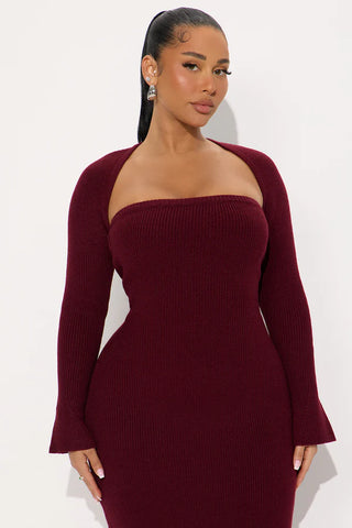 Twice As Cute Bolero Sweater Midi Dress Set - Black