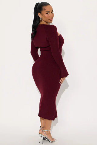 Twice As Cute Bolero Sweater Midi Dress Set - Black