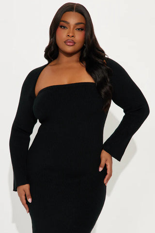 Twice As Cute Bolero Sweater Midi Dress Set - Black