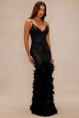 Felicity Sequin Feather Gown