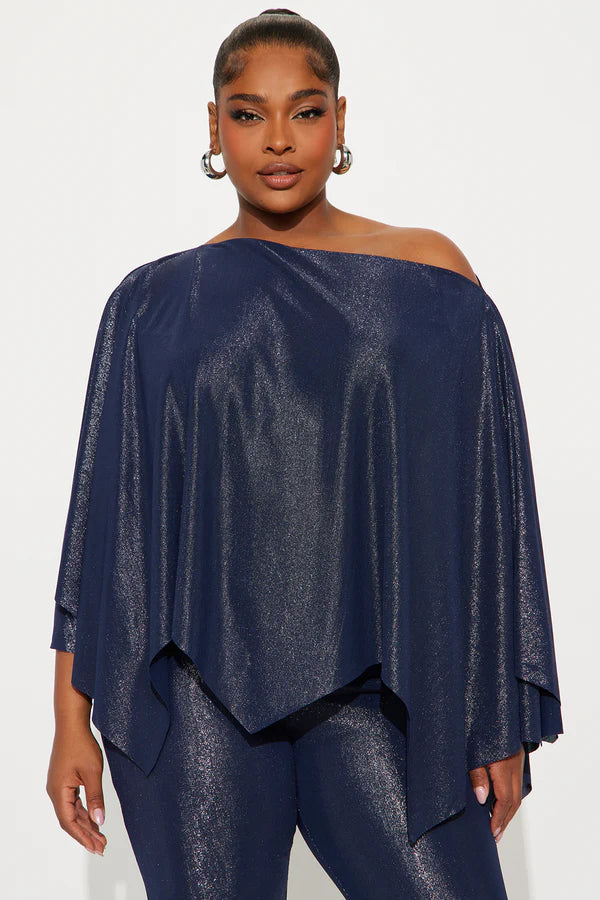 Paige Metallic Knit Draped Pant Set - Navy