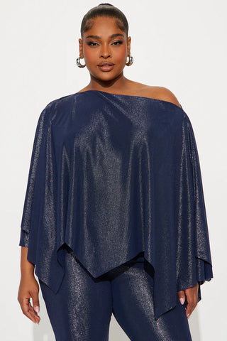 Paige Metallic Knit Draped Pant Set - Navy