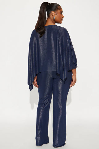 Paige Metallic Knit Draped Pant Set - Navy