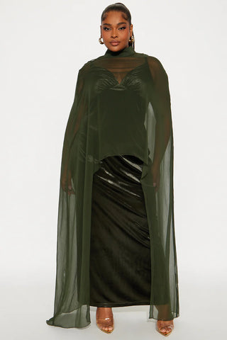 Velvet Pulse Caped Maxi Dress