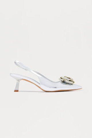 Hea Rhinestone Flower Slingback Pumps