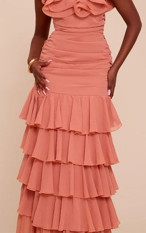 Chiffon Ruched Ruffle Maxi Dress