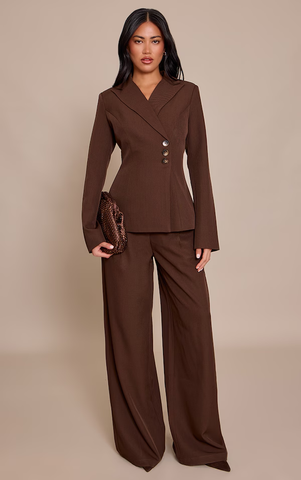Woven Pleated Straight Leg Trousers