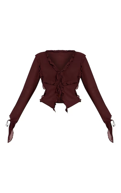 Chiffon Ruffle Tie Front Blouse