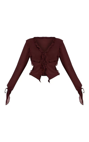 Chiffon Ruffle Tie Front Blouse