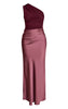 One Shoulder Satin Contrast Maxi Dress