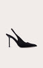 Black Faux Suede Point Toe Sling Back Heeled Courts