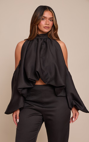 Cold Shoulder Puffball Halterneck Top