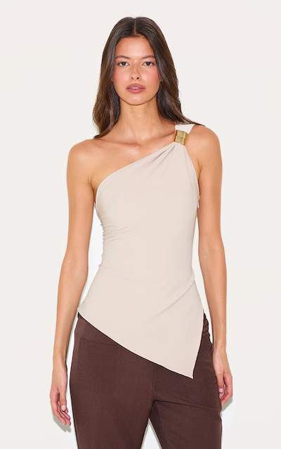 Asymmetric One Shoulder Trim Detail Long Top