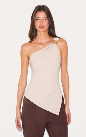 Asymmetric One Shoulder Trim Detail Long Top