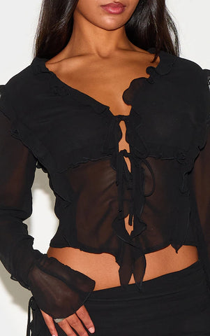 Chiffon Ruffle Tie Front Blouse