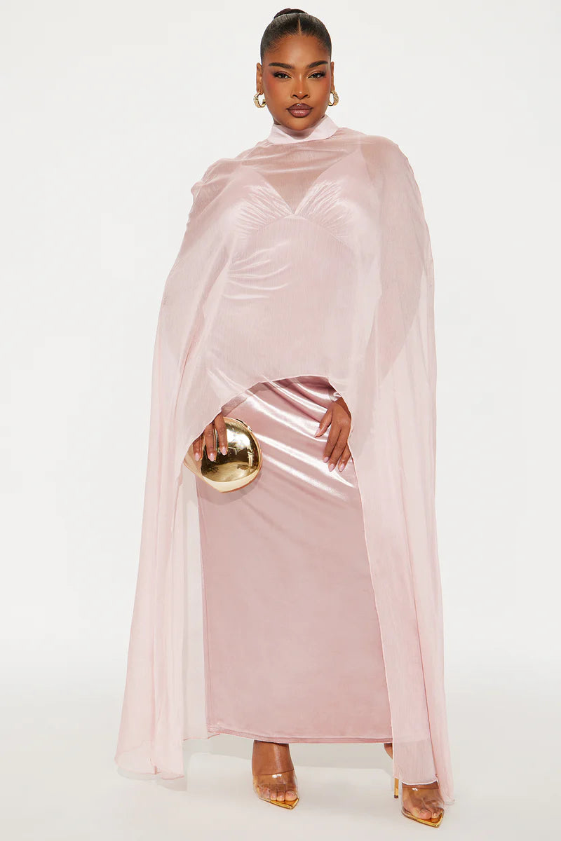 Velvet Pulse Caped Maxi Dress