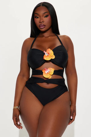 Paradise Orchid Flowers Cutout 1 Piece Swimsuit & Skirt Set