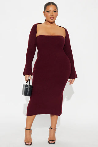 Twice As Cute Bolero Sweater Midi Dress Set - Black