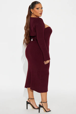 Twice As Cute Bolero Sweater Midi Dress Set - Black